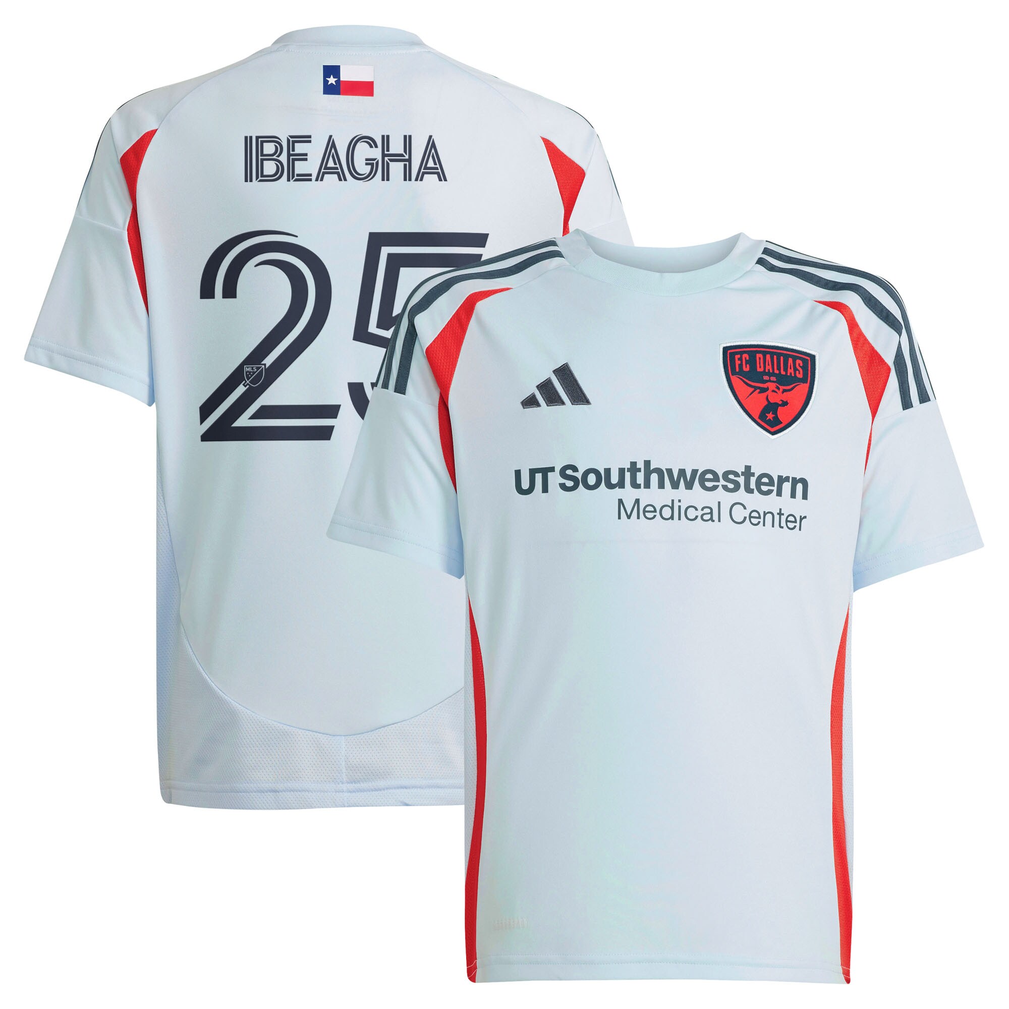 youth fc dallas sebastien ibeagha adidas light blue 2025 the inferno kit replica player jersey | LA Galaxy Jerseys and Fan Gear | MLS Apparel